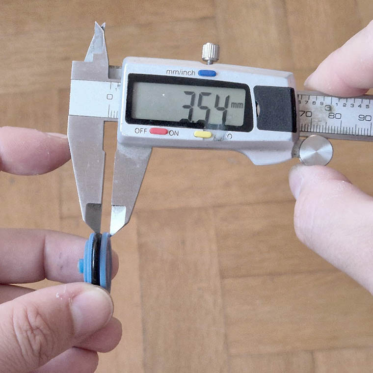 Measuring the O-ring offset from the piston face with calipers: 3.54 mm